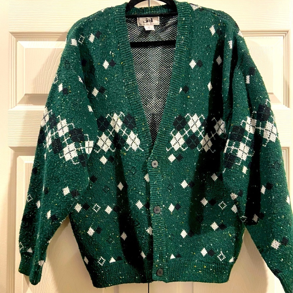 VTG 80's Jed Acrylic Wool Blend  Argyle Cardigan Mens Sz M Oversized